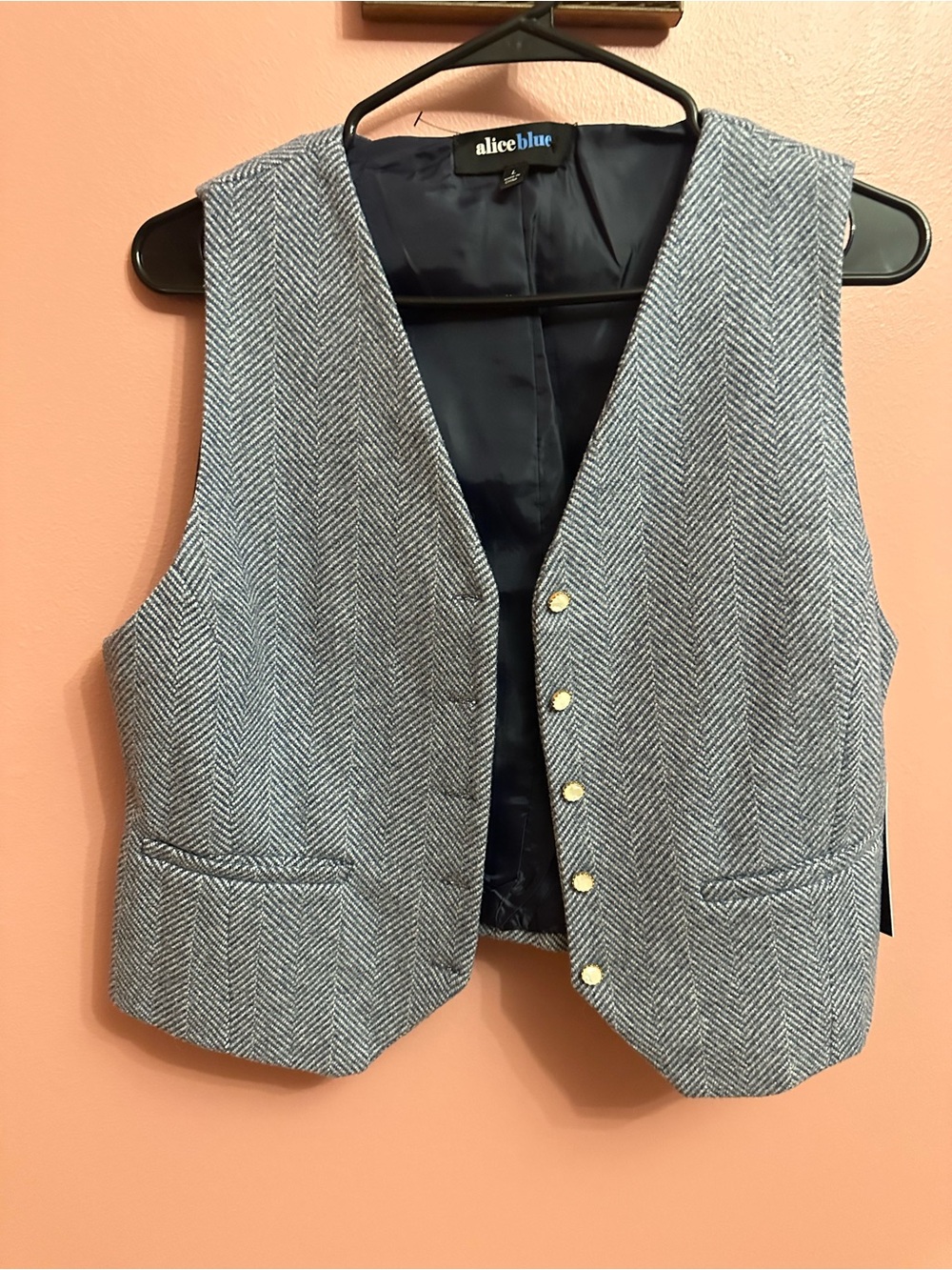Alice Blue Gray Herringbone Vest with Navy Lining